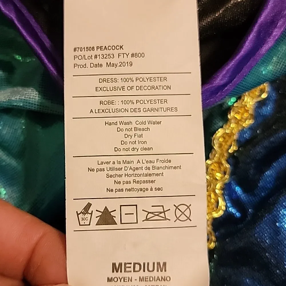 RUBIE'S TURQUOISE AND PURPLE PEACOCK COSTUME, SIZE MEDIUM (8-10)